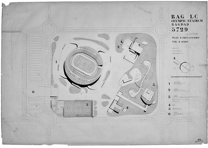 Le Corbusier, projecto para o complexo desportivo de Bagdade, 1958. Plan FLC 425. © FLC/SPA, 2014